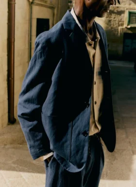 Blazer en coton et lin à rayures