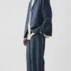 Blazer en coton et lin à rayures