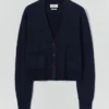Cardigan à poches plaquées en laine et lin