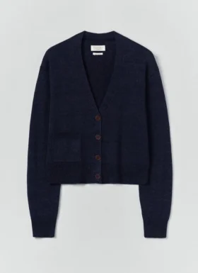 Cardigan à poches plaquées en laine et lin