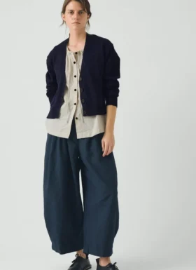 Cardigan à poches plaquées en laine et lin