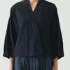 Chemise cache-cœur en lin et soie