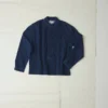 Chemise en denim à col grand-père et demi-patte de boutonnage