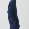 Chemise en denim à col grand-père et demi-patte de boutonnage