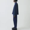 Chemise en denim à col grand-père et demi-patte de boutonnage