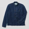 Chemise en denim à col grand-père et demi-patte de boutonnage