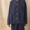 Chemise en lin teinte en pièce à col camp