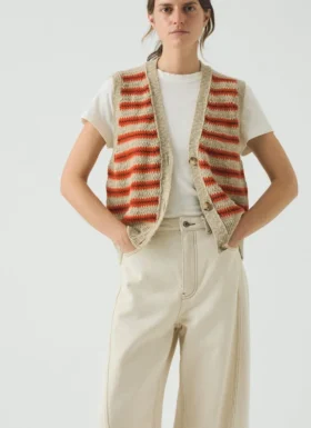 Débardeur en lin et coton à rayures jacquard