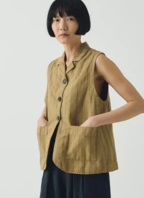 Gilet en coton et lin rayé