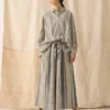 Jupe-culotte en lin à rayures