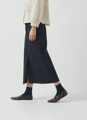 Jupe droite en denim indigo