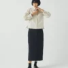 Jupe droite en denim indigo