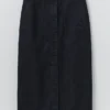 Jupe droite en denim indigo
