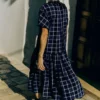 Chemise en coton et lin à carreaux