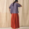 Jupe plissée en coton rayé