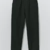 Pantalon Alix en coton et lin à micro-motif pied-de-poule