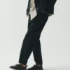 Pantalon Alix en coton et lin à micro-motif pied-de-poule