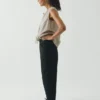 Pantalon Alix en coton et lin à micro-motif pied-de-poule