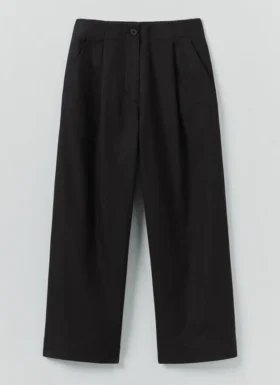 Pantalon en coton et laine à chevrons avec plis sur le devant