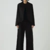 Pantalon en coton et laine à chevrons avec plis sur le devant