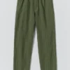 Pantalon en coton et lin élastiqué à rayures surteintes