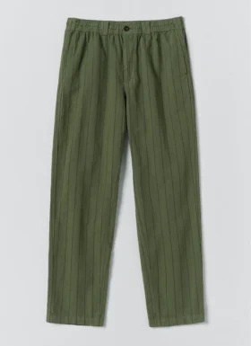 Pantalon en coton et lin élastiqué à rayures surteintes