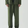 Pantalon en coton et lin élastiqué à rayures surteintes
