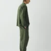 Pantalon en coton et lin élastiqué à rayures surteintes