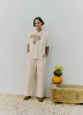 Pantalon en coton à plis sur le devant