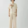 Pantalon en coton à plis sur le devant