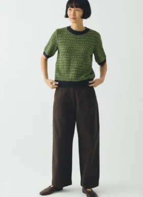 Pantalon en coton teint en pièce avec plis sur le devant
