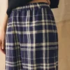 Pantalon en lin et coton à carreaux, coupe évasée | Bleu/Soja