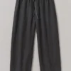 Pantalon en lin teint en pièce avec cordon de serrage