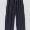 Pantalon en lin teint en pièce avec cordon de serrage