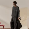 Pantalon en lin teint en pièce avec cordon de serrage