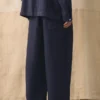 Pantalon en lin teint en pièce avec cordon de serrage