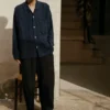 Pantalon en lin teint en pièce avec cordon de serrage