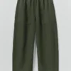 Pantalon en lin teint en pièce à jambes larges