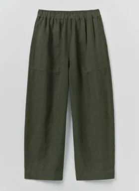 Pantalon en lin teint en pièce à jambes larges