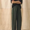 Pantalon en lin teint en pièce à jambes larges