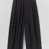 Pantalon en popeline de coton à plis, à enfiler