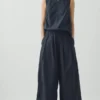 Pantalon en popeline de coton à plis, à enfiler