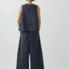 Pantalon en popeline de coton à plis, à enfiler