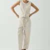 Pantalon en sergé de coton avec ceinture