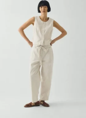 Pantalon en sergé de coton avec ceinture