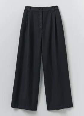 Pantalon en sergé de coton et lin à jambes larges