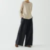 Pantalon en sergé de coton et lin à jambes larges