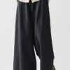 Pantalon en sergé de coton et lin à jambes larges