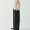 Pantalon en sergé de coton et lin à jambes larges