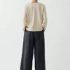 Pantalon en sergé de coton et lin à jambes larges